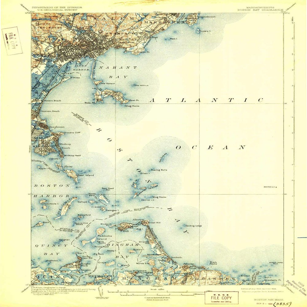 YellowMaps Boston Bay MA topo map, 1:62500 Scale, 15 X 15 Minute, Historical, 1903, Updated 1928, 19.7 x 15.8 in - Polypropylene