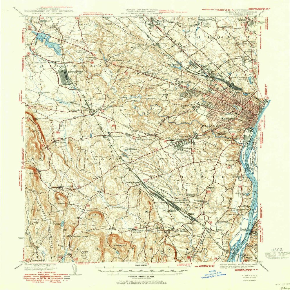 YellowMaps Albany NY topo map, 1:62500 Scale, 15 X 15 Minute, Historical, 1950, 20.7 x 16.1 in - Polypropylene