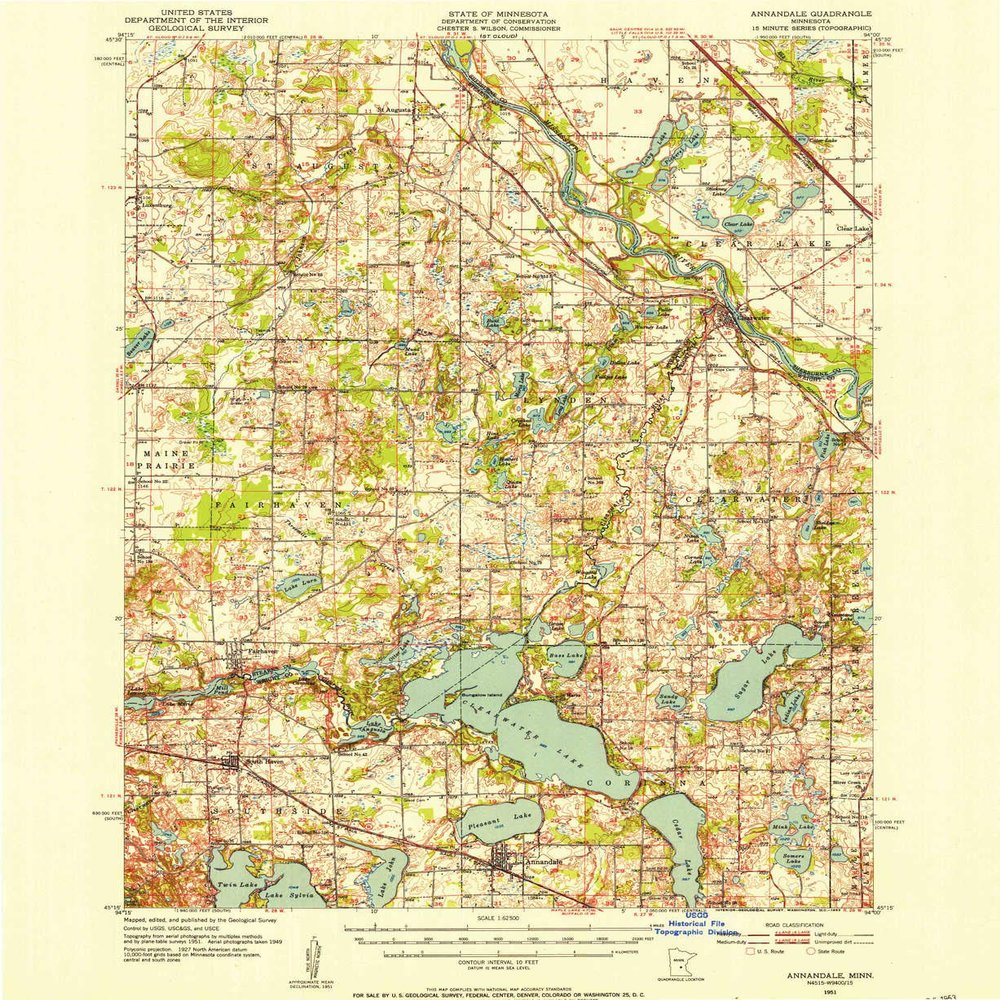 YellowMaps Annandale MN topo map, 1:62500 Scale, 15 X 15 Minute, Historical, 1951, Updated 1953, 27.23 x 21.53 in - Polypropylene