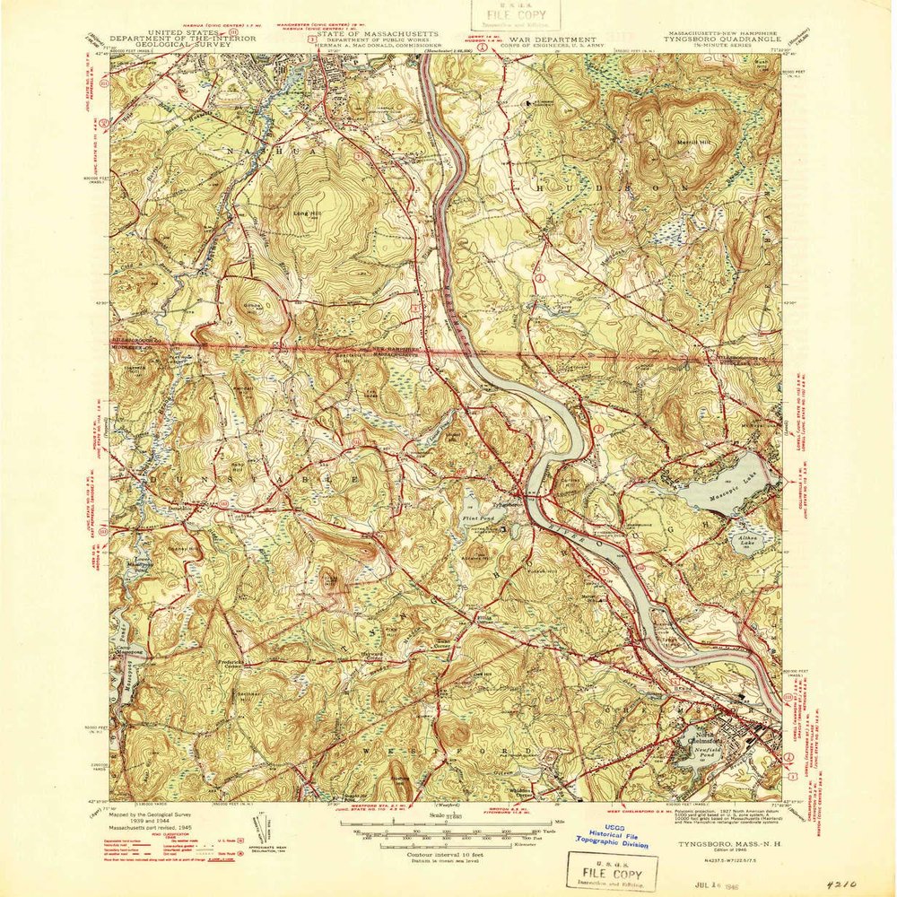 YellowMaps Tyngsboro NH topo map, 1:31680 Scale, 7.5 X 7.5 Minute, Historical, 1946, 20.7 x 17 in - Polypropylene