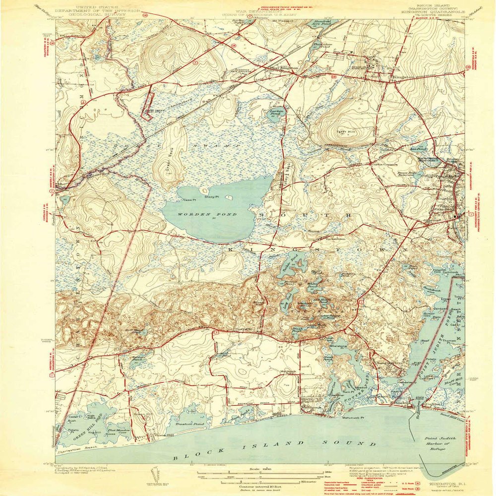 YellowMaps Kingston RI topo map, 1:31680 Scale, 7.5 X 7.5 Minute, Historical, 1944, 21.8 x 15.7 in - Tyvek