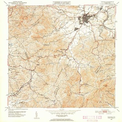 YellowMaps Caguas PR topo map, 1:30000 Scale, 7.5 X 7.5 Minute, Historical, 1952, Updated 1953, 21.7 x 19.9 in - Tyvek