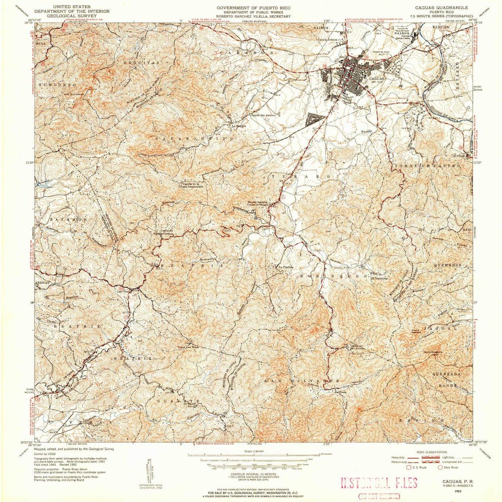 YellowMaps Caguas PR topo map, 1:30000 Scale, 7.5 X 7.5 Minute, Historical, 1952, Updated 1953, 21.7 x 19.9 in - Tyvek