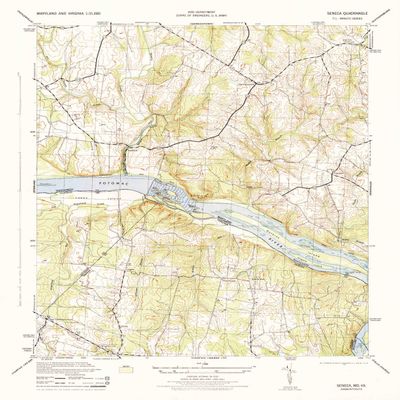 YellowMaps Seneca MD topo map, 1:31680 Scale, 7.5 X 7.5 Minute, Historical, 1944, 20.9 x 16.2 in - Polypropylene