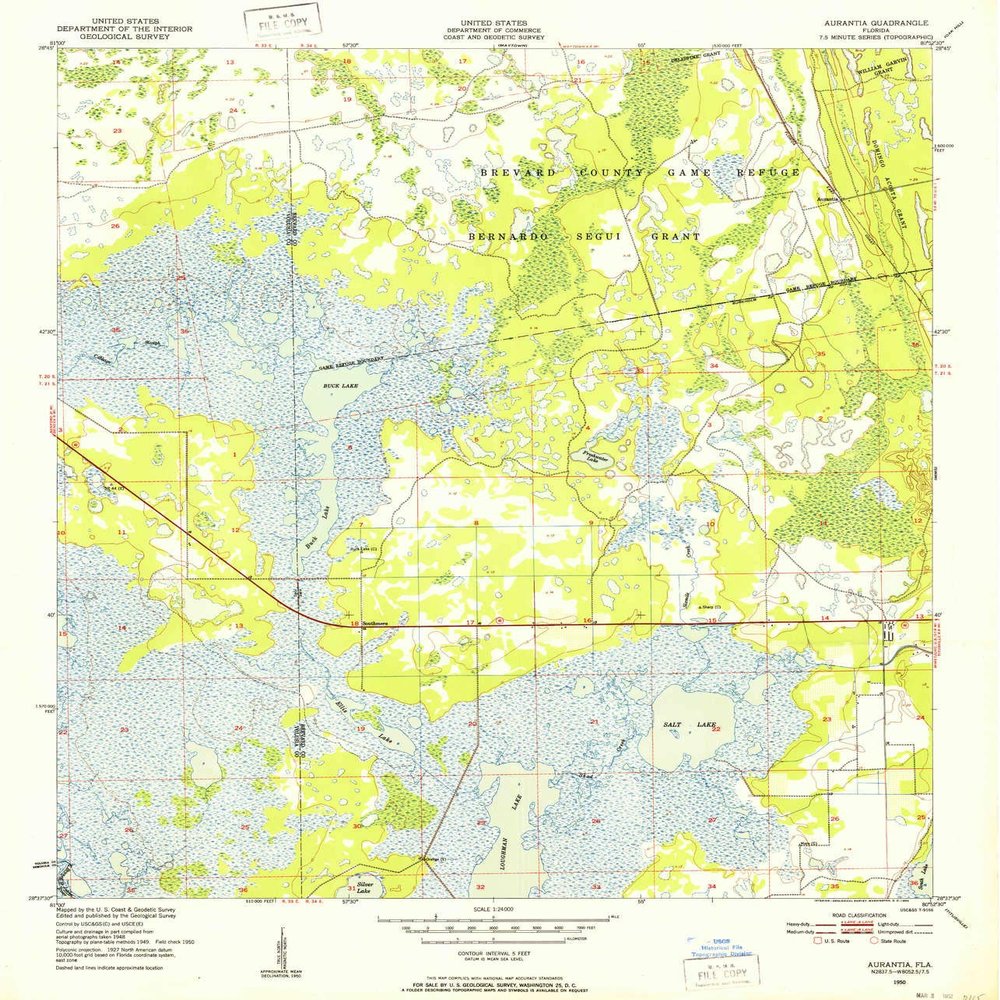 YellowMaps Aurantia FL topo map, 1:24000 Scale, 7.5 X 7.5 Minute, Historical, 1950, Updated 1952, 26.7 x 22.9 in - Tyvek