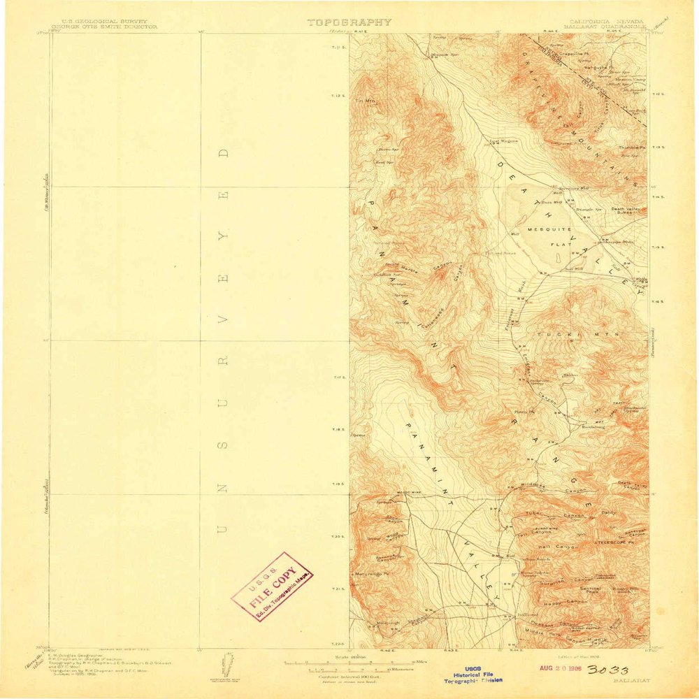 YellowMaps Ballarat CA topo map, 1:250000 Scale, 1 X 1 Degree, Historical, 1908, 19.9 x 16.5 in - Tyvek