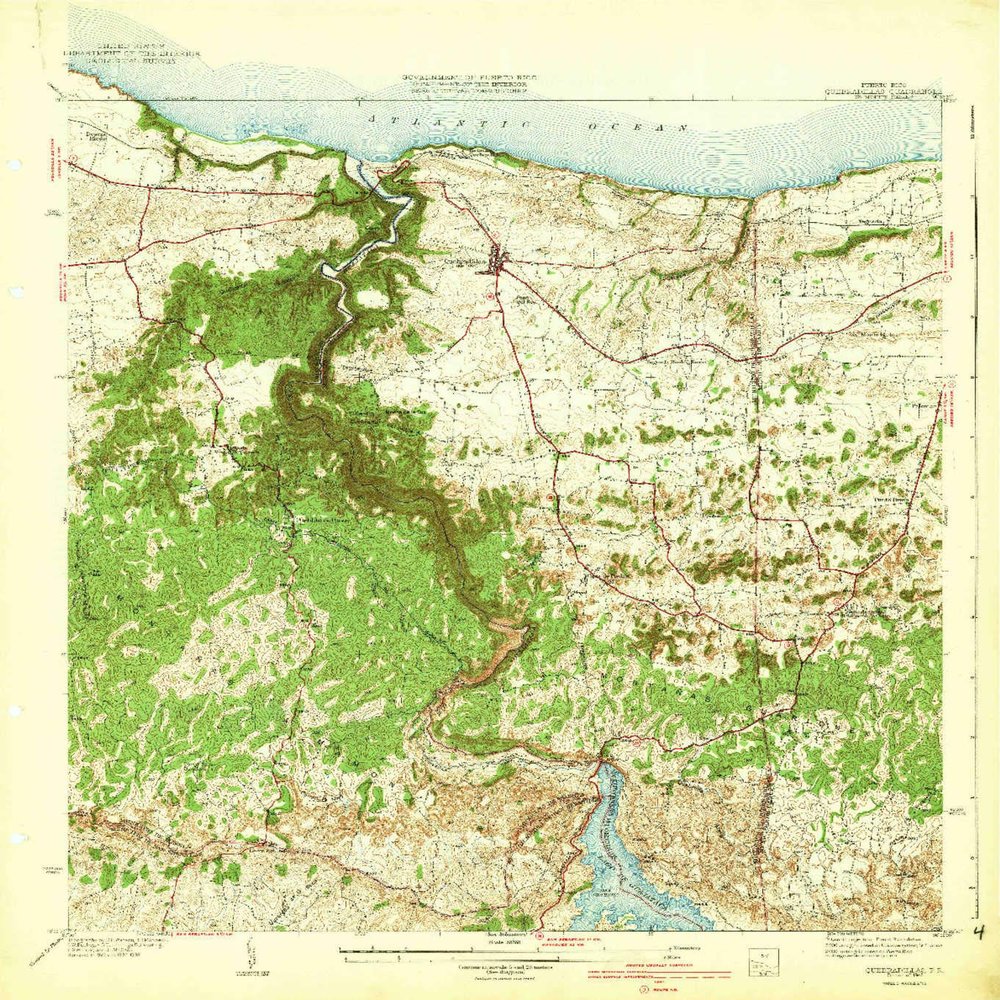 YellowMaps Quebradillas PR topo map, 1:30000 Scale, 7.5 X 7.5 Minute, Historical, 1942, 8.7 x 7.9 in - Tyvek