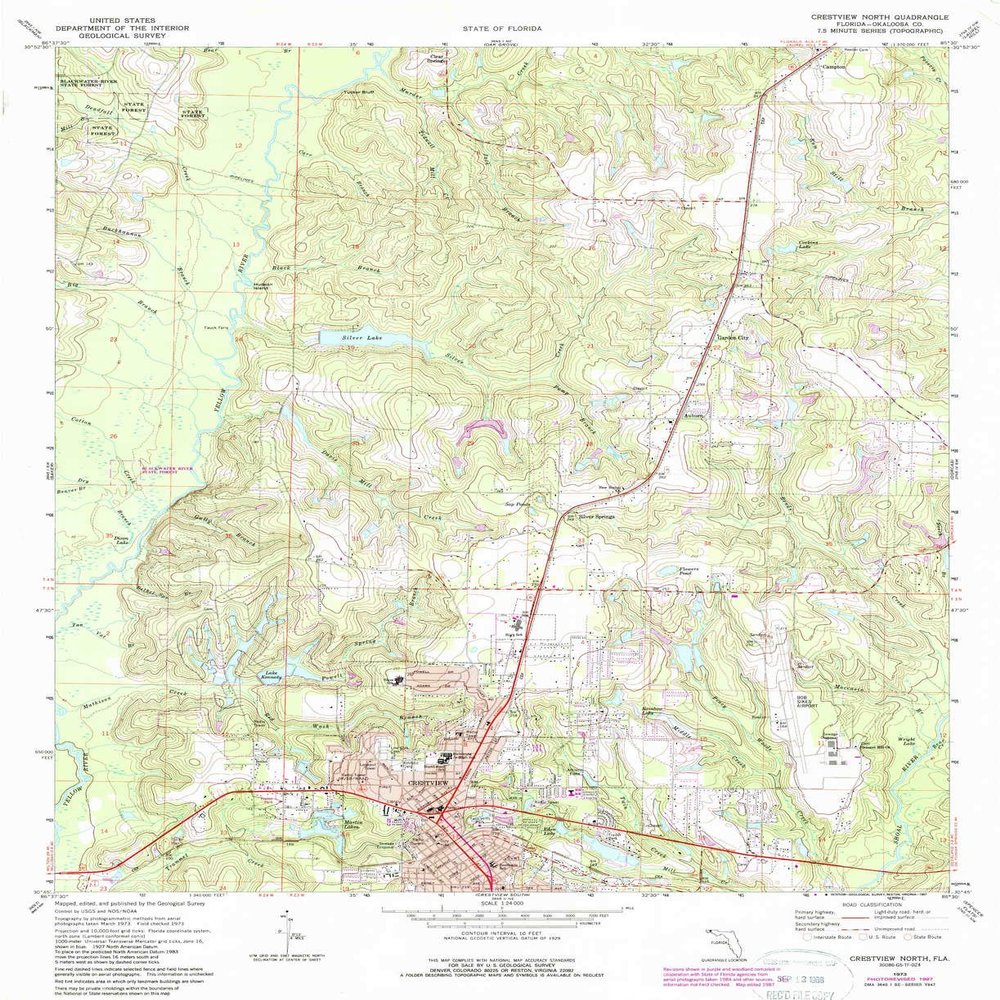 YellowMaps Crestview North FL topo map, 1:24000 Scale, 7.5 X 7.5 Minute, Historical, 1973, Updated 1987, 26.9 x 21.9 in - Polypropylene