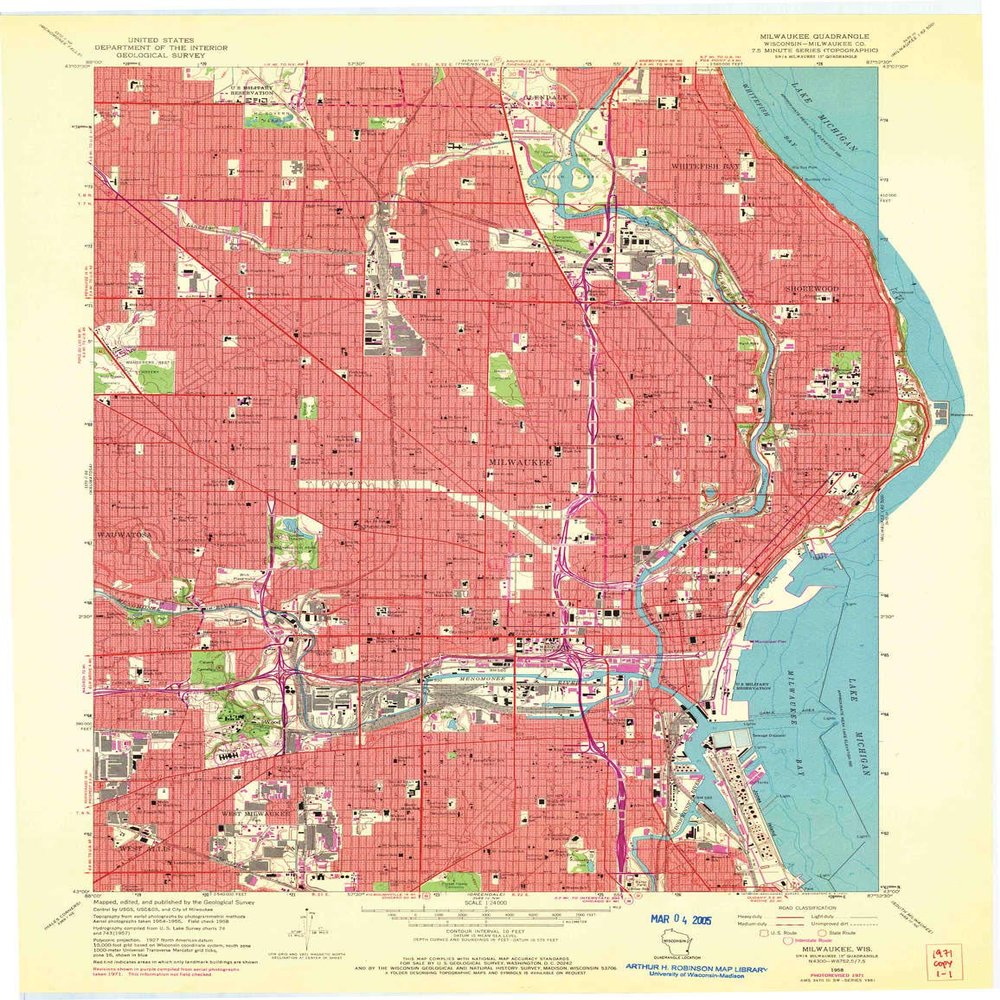 YellowMaps Milwaukee WI topo map, 1:24000 Scale, 7.5 X 7.5 Minute, Historical, 1958, Updated 1972, 27.63 x 21.29 in - Tyvek
