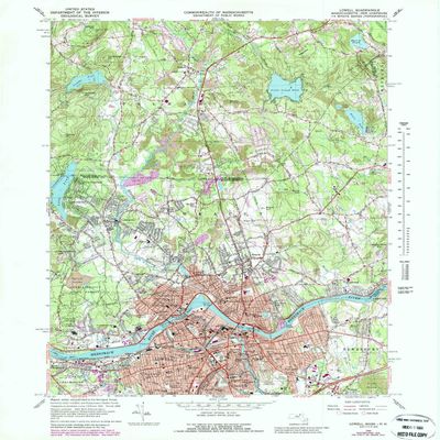 Lowell MA topo map, 1:24000 Scale, 7.5 X 7.5 Minute, Historical, 1969, Updated 1988, 26.9 x 22 in - Polypropylene