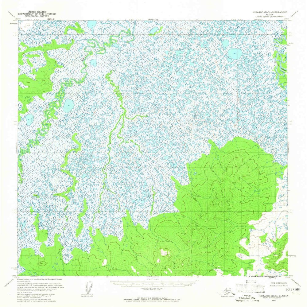 YellowMaps Iditarod D 5 AK topo map, 1:63360 Scale, 15 X 15 Minute, Historical, 1954, Updated 1965, 20.8 x 18 in - Tyvek