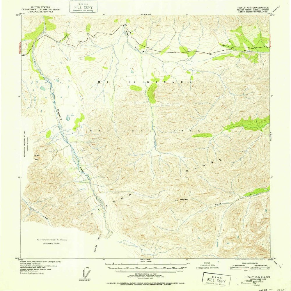 YellowMaps Healy C 5 AK topo map, 1:63360 Scale, 15 X 15 Minute, Historical, 1952, 20.7 x 18 in - Polypropylene