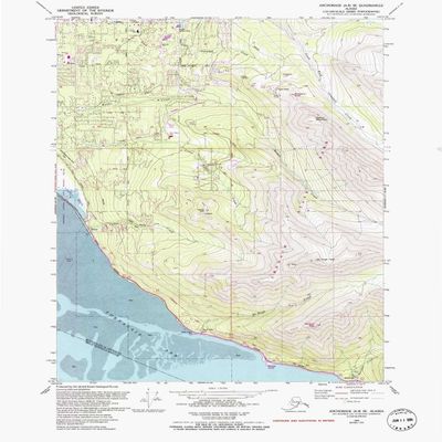 YellowMaps Anchorage A 8 SE AK topo map, 1:25000 Scale, 7.5 X 7.5 Minute, Historical, 1979, Updated 1993, 26.72 x 21.61 in - Polypropylene