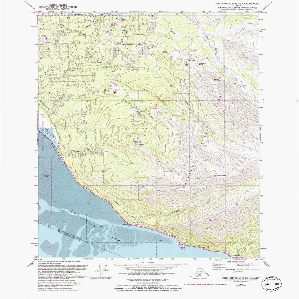 YellowMaps Anchorage A 8 SE AK topo map, 1:25000 Scale, 7.5 X 7.5 Minute, Historical, 1979, Updated 1993, 26.72 x 21.61 in - Polypropylene