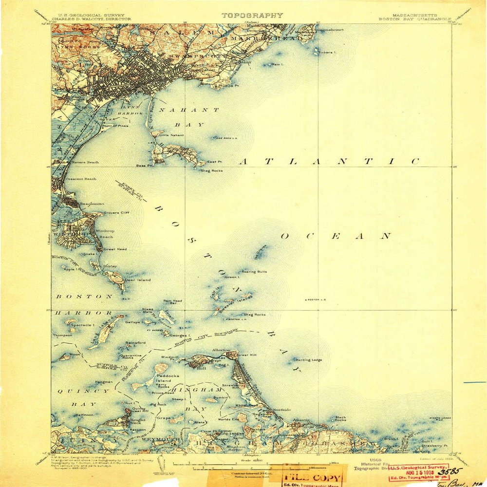 YellowMaps Boston Bay MA topo map, 1:62500 Scale, 15 X 15 Minute, Historical, 1903, 19.8 x 15.8 in - Tyvek