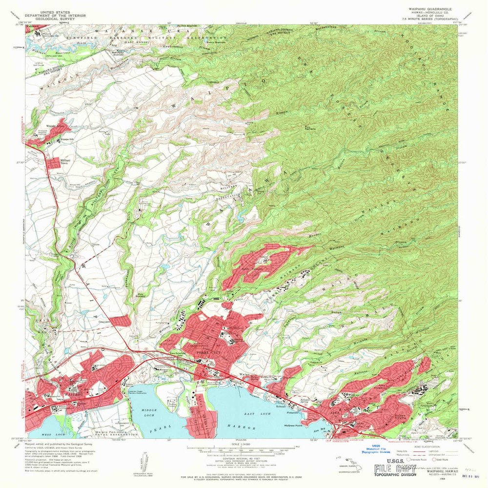 YellowMaps Waipahu HI topo map, 1:24000 Scale, 7.5 X 7.5 Minute, Historical, 1968, Updated 1971, 26.8 x 24 in - Tyvek