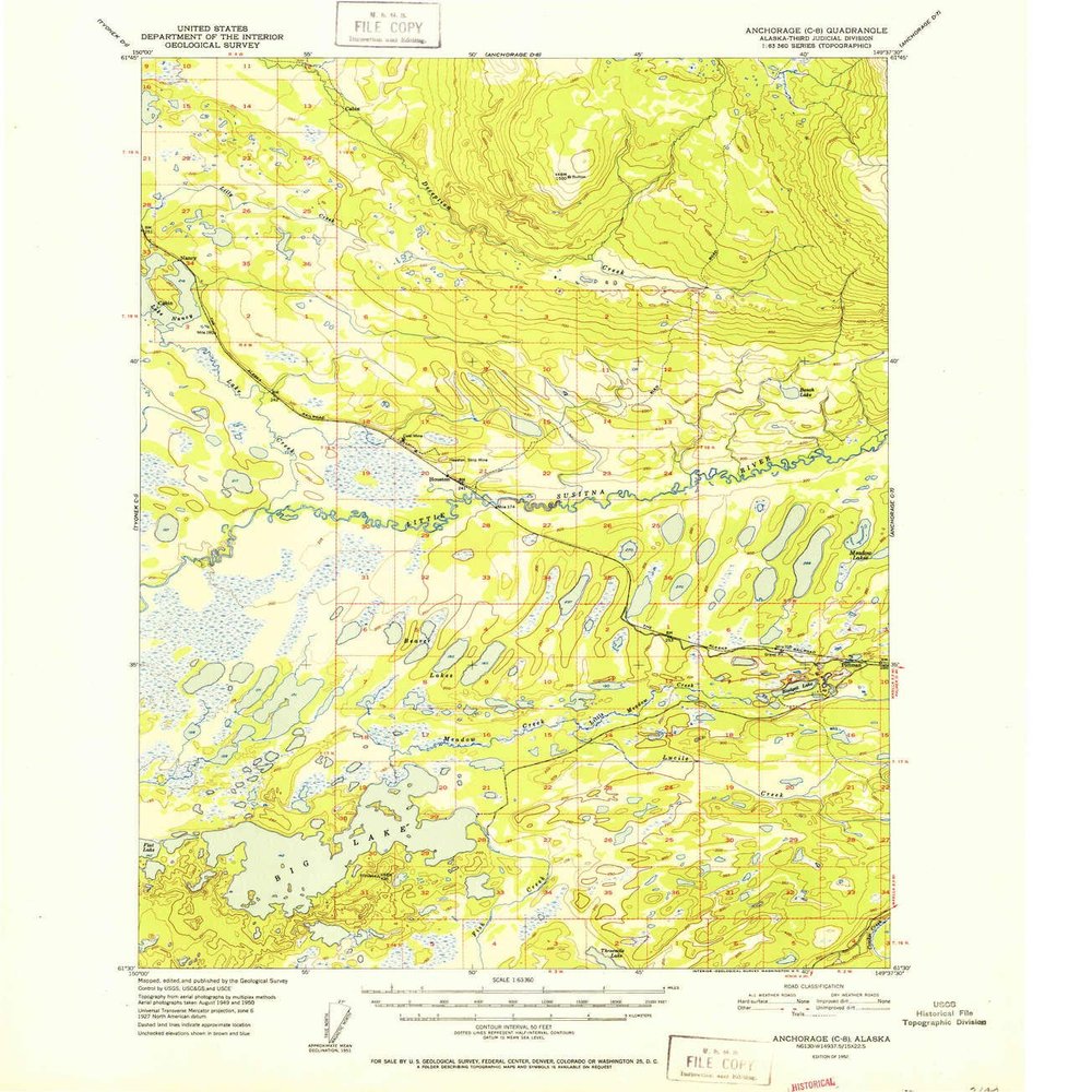 YellowMaps Anchorage C 8 AK topo map, 1:63360 Scale, 15 X 15 Minute, Historical, 1952, 20.8 x 18.1 in - Tyvek