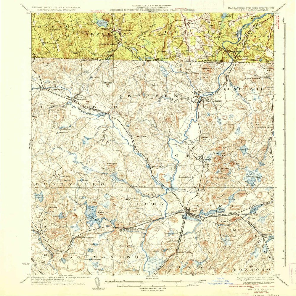 YellowMaps Groton MA topo map, 1:62500 Scale, 15 X 15 Minute, Historical, 1936, 19.8 x 15.8 in - Polypropylene