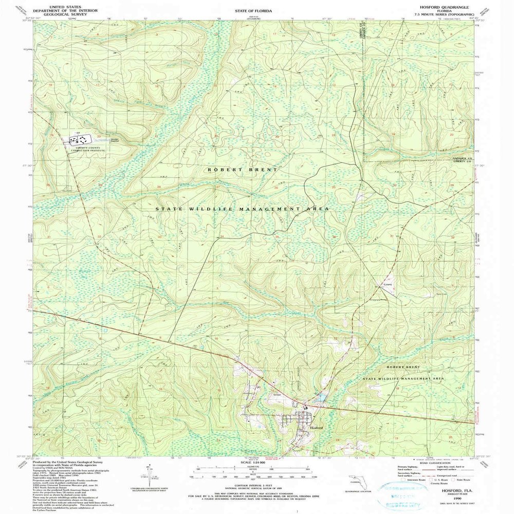 YellowMaps Hosford FL topo map, 1:24000 Scale, 7.5 X 7.5 Minute, Historical, 1990, Updated 1990, 26.8 x 22.9 in - Polypropylene