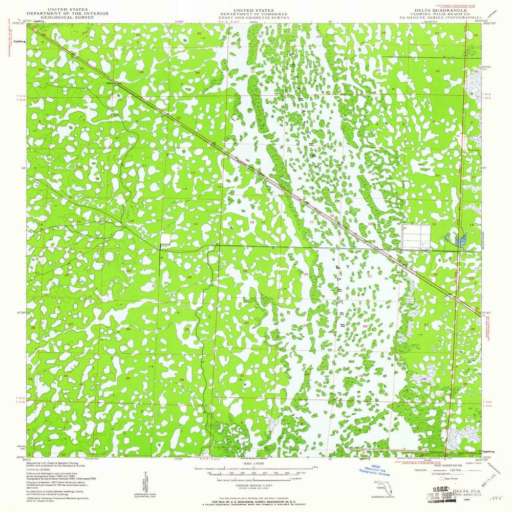 YellowMaps Delta FL topo map, 1:24000 Scale, 7.5 X 7.5 Minute, Historical, 1945, Updated 1961, 26.8 x 23 in - Polypropylene