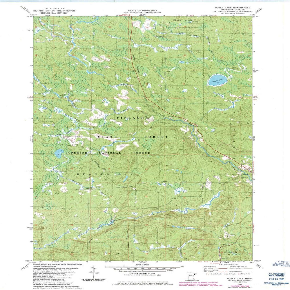 YellowMaps Doyle Lake MN topo map, 1:24000 Scale, 7.5 X 7.5 Minute, Historical, 1982, Updated 1985, 27.23 x 21.53 in - Polypropylene