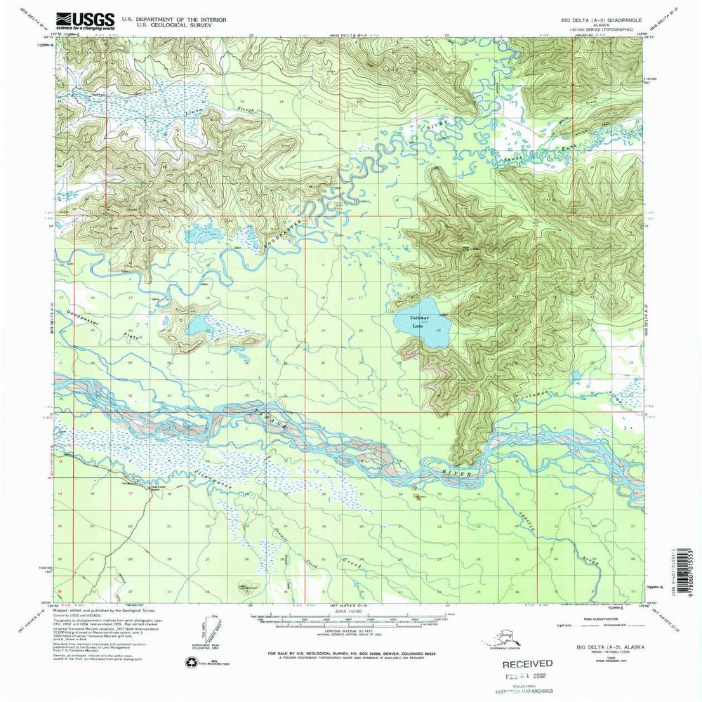 YellowMaps Big Delta A 3 AK topo map, 1:63360 Scale, 15 X 15 Minute, Historical, 1955, Updated 1976, 21.5 x 18 in - Polypropylene