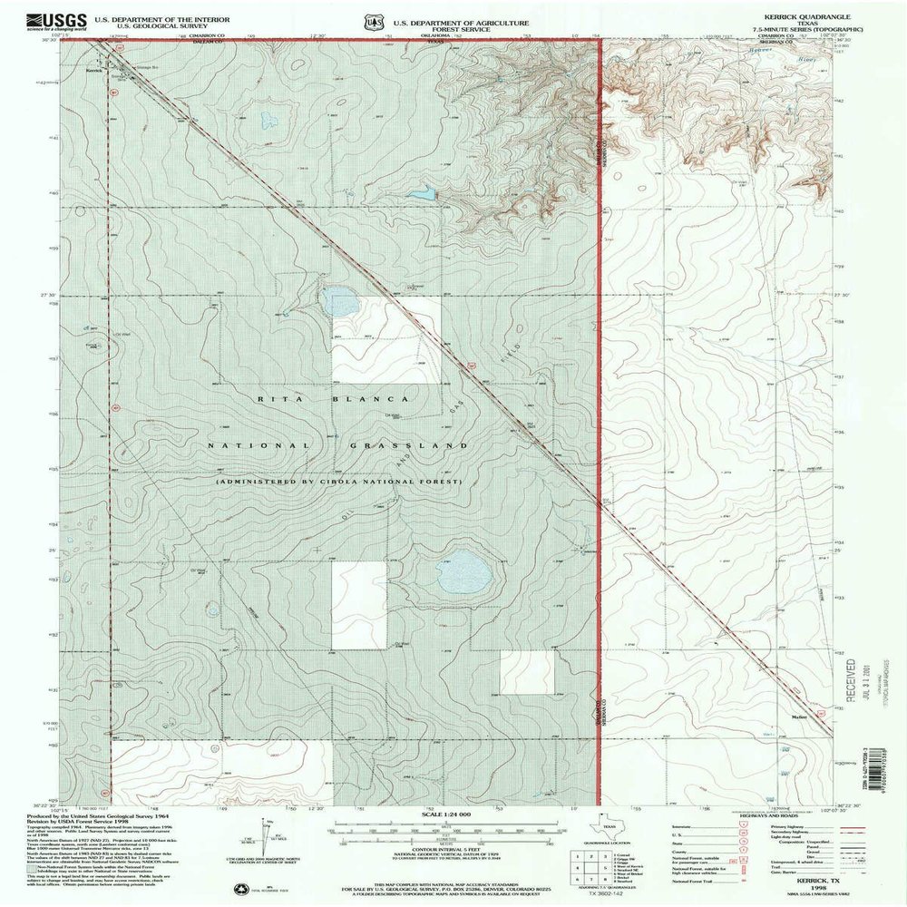 YellowMaps Kerrick TX topo map, 1:24000 Scale, 7.5 X 7.5 Minute, Historical, 1998, Updated 2001, 27 x 21.6 in - Tyvek