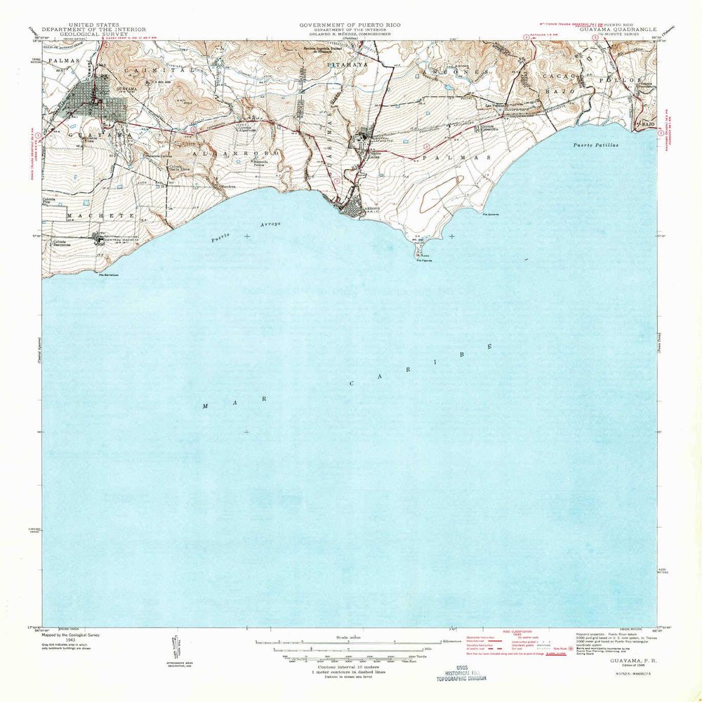 YellowMaps Guayama PR topo map, 1:30000 Scale, 7.5 X 7.5 Minute, Historical, 1946, 21.7 x 19.8 in - Polypropylene