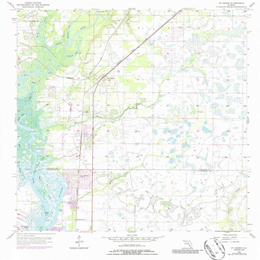 YellowMaps Ft Ogden FL topo map, 1:24000 Scale, 7.5 X 7.5 Minute, Historical, 1956, Updated 1987, 26.8 x 23 in - Polypropylene