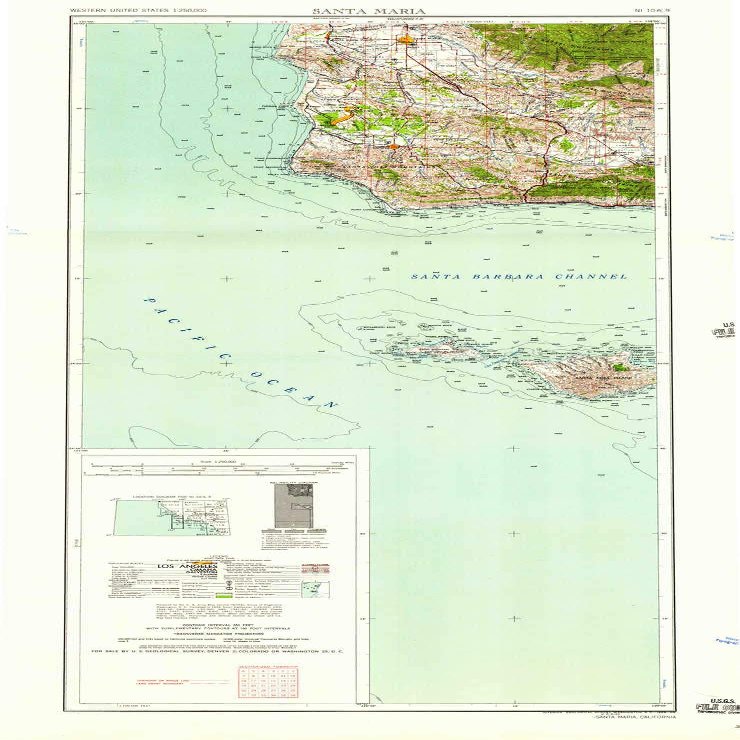 YellowMaps Santa Maria CA topo map, 1:250000 Scale, 2 X 1 Degree, Historical, 1958, Updated 1958, 38 x 18.8 in - Tyvek