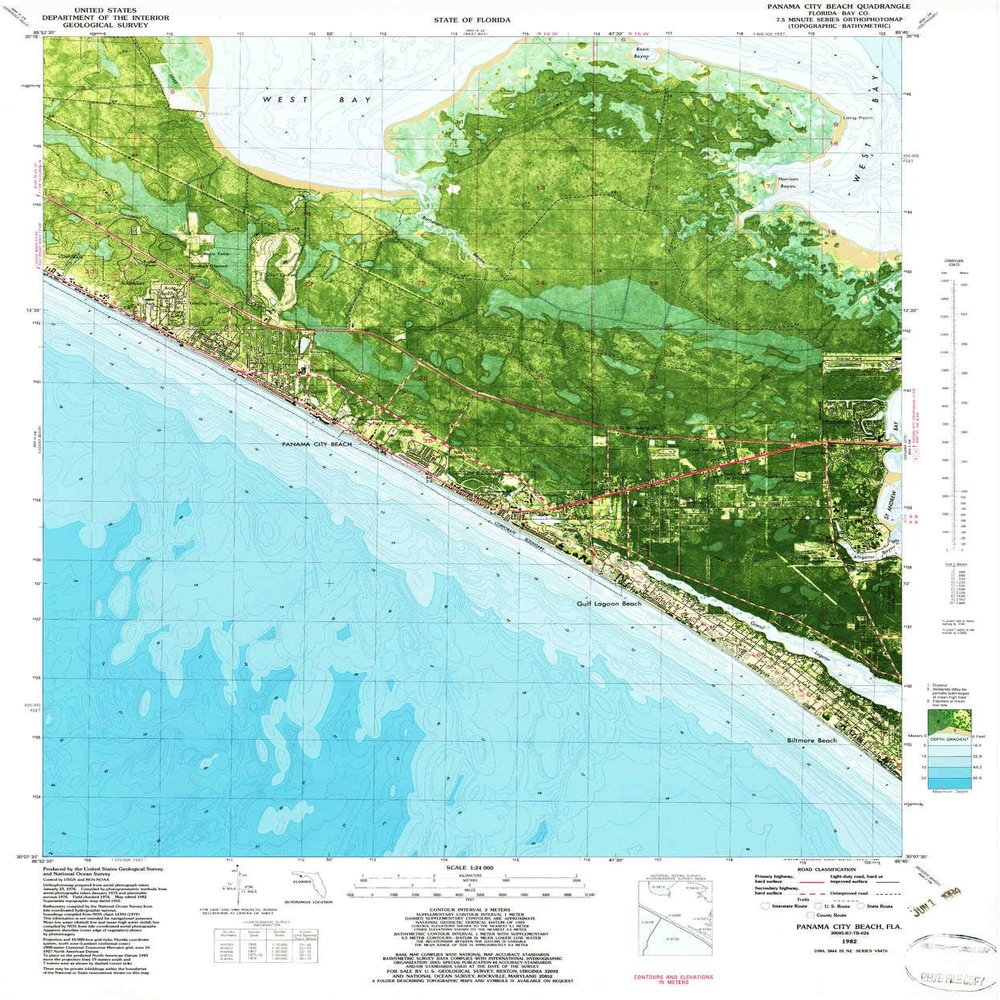 YellowMaps Panama City Beach FL topo map, 1:24000 Scale, 7.5 X 7.5 Minute, Historical, 1982, Updated 1984, 27.7 x 23 in - Tyvek