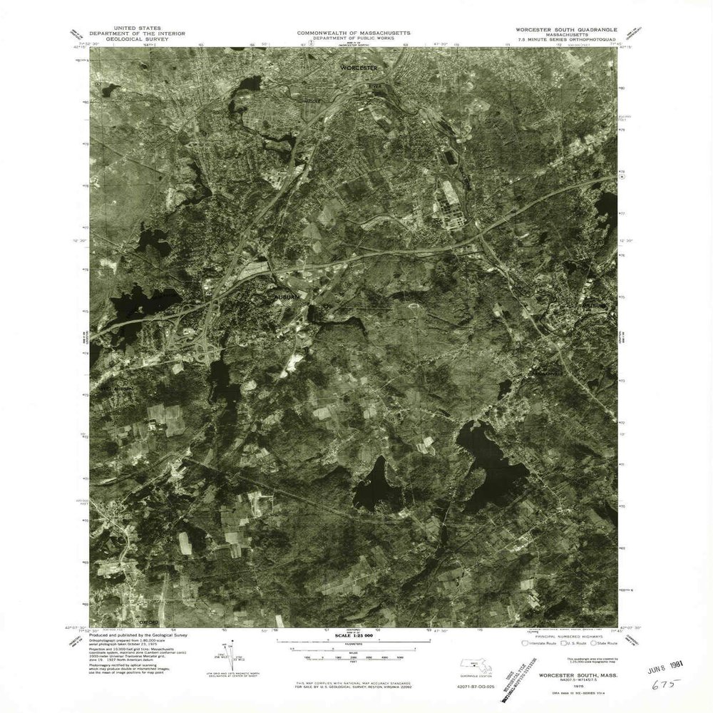 YellowMaps Worcester South MA topo map, 1:25000 Scale, 7.5 X 7.5 Minute, Historical, 1975, Updated 1981, 26.9 x 22 in - Polypropylene
