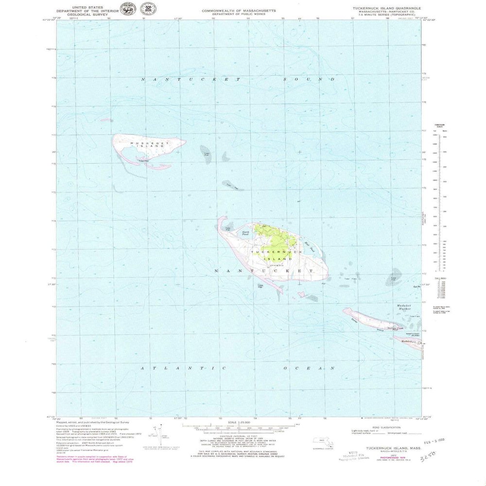 YellowMaps Tuckernuck Island MA topo map, 1:25000 Scale, 7.5 X 7.5 Minute, Historical, 1972, Updated 1979, 26.8 x 21.9 in - Tyvek