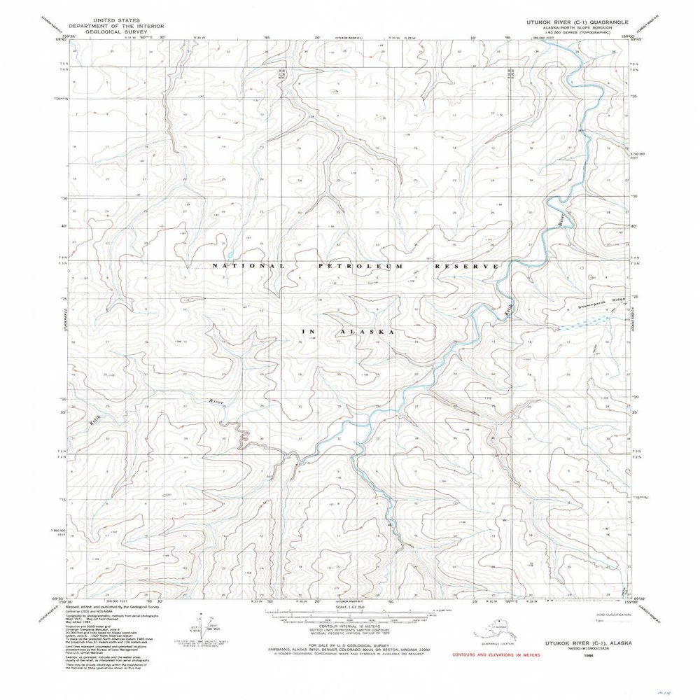 YellowMaps Utukok River C 1 AK topo map, 1:63360 Scale, 15 X 15 Minute, Historical, 1984, Updated 1985, 21.7 x 18.1 in - Polypropylene