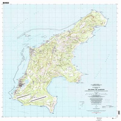 YellowMaps Island of Saipan MP topo map, 1:25000 Scale, 7.5 X 7.5 Minute, Historical, 1983, Updated 1983, 40.6 x 30 in - Polypropylene