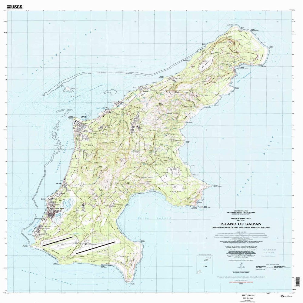 YellowMaps Island of Saipan MP topo map, 1:25000 Scale, 7.5 X 7.5 Minute, Historical, 1983, Updated 1983, 40.6 x 30 in - Polypropylene