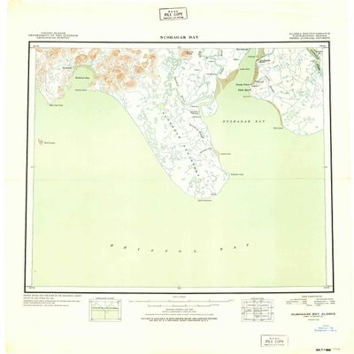 YellowMaps Nushagak Bay AK topo map, 1:250000 Scale, 1 X 2 Degree, Historical, 1949, 26 x 22.4 in - Polypropylene