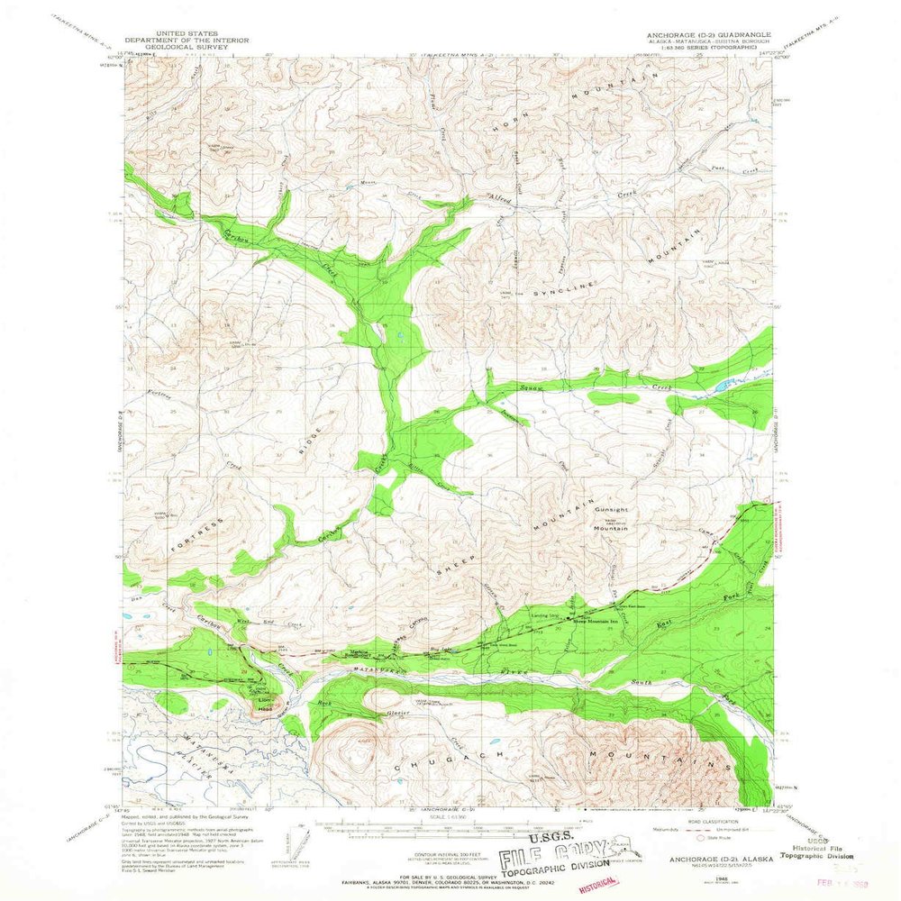 YellowMaps Anchorage D 2 AK topo map, 1:63360 Scale, 15 X 15 Minute, Historical, 1948, Updated 1967, 20.8 x 17 in - Polypropylene