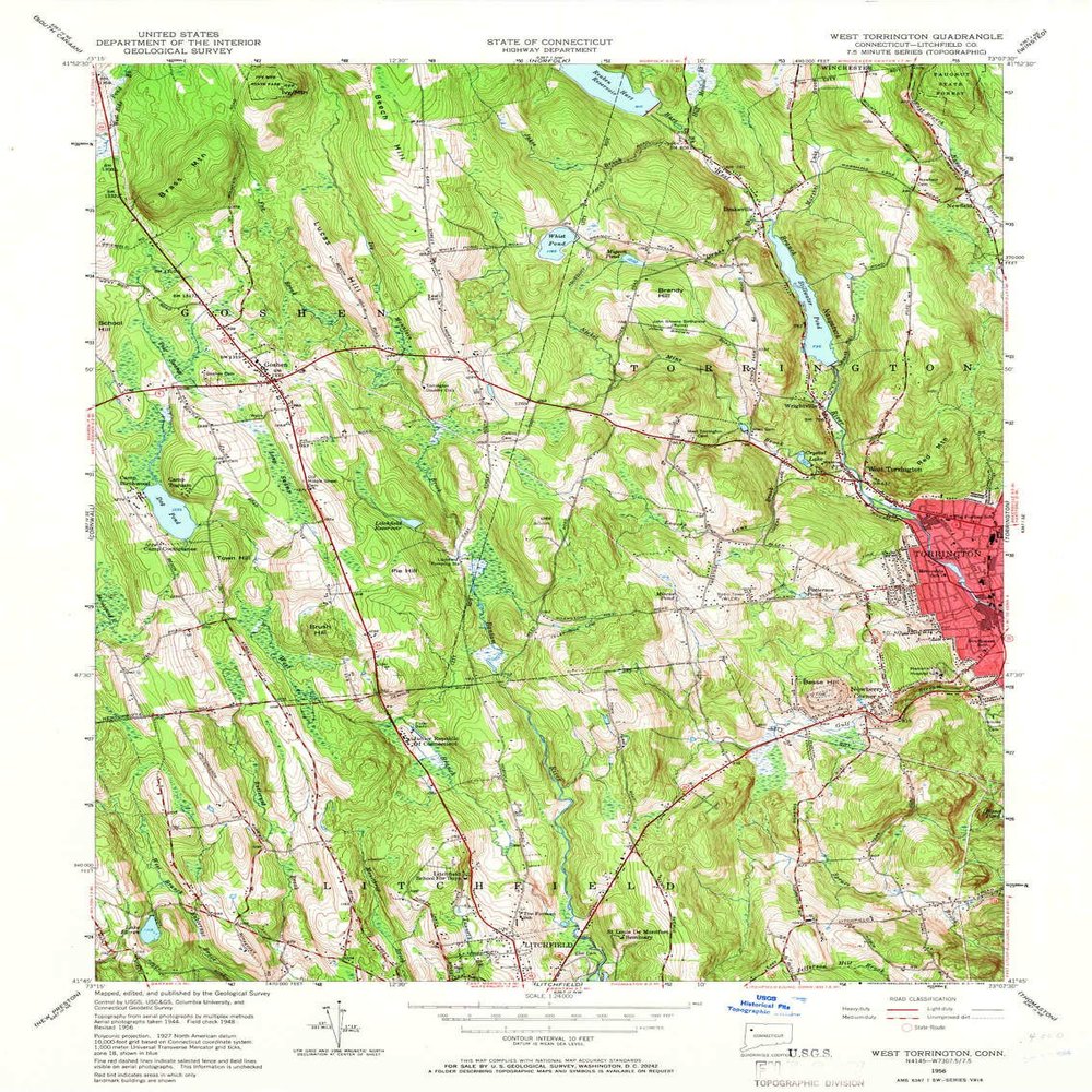 YellowMaps West Torrington CT topo map, 1:24000 Scale, 7.5 X 7.5 Minute, Historical, 1956, Updated 1966, 27.1 x 20.5 in - Polypropylene