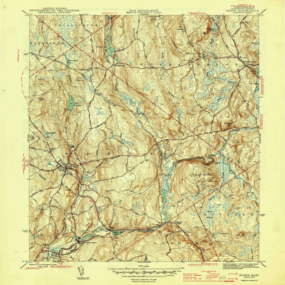 YellowMaps Barre MA topo map, 1:31680 Scale, 7.5 X 7.5 Minute, Historical, 1946, 20 x 15.9 in - Tyvek