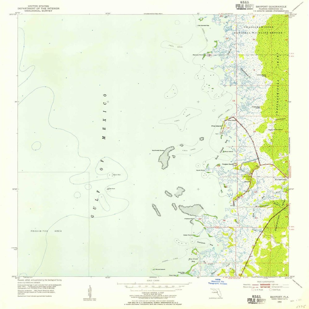 YellowMaps Bayport FL topo map, 1:24000 Scale, 7.5 X 7.5 Minute, Historical, 1954, Updated 1955, 26.8 x 22.9 in - Polypropylene