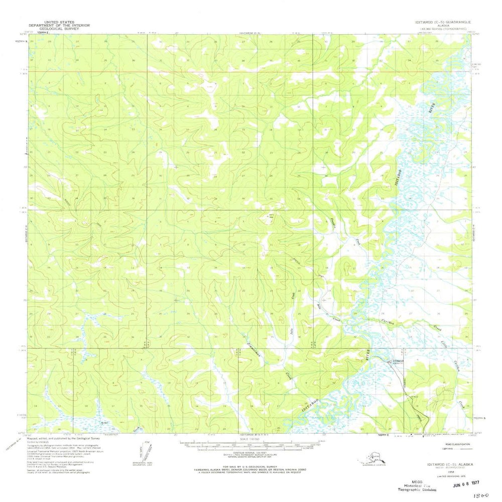 YellowMaps Iditarod C 5 AK topo map, 1:63360 Scale, 15 X 15 Minute, Historical, 1954, Updated 1977, 21.8 x 18 in - Polypropylene
