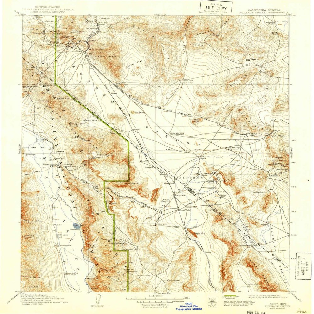 YellowMaps Furnace Creek CA topo map, 1:250000 Scale, 1 X 1 Degree, Historical, 1910, Updated 1941, 19.8 x 16.6 in - Tyvek