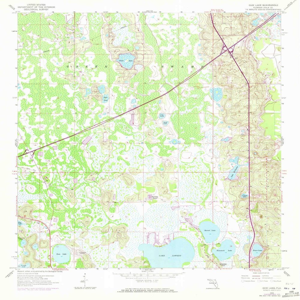 YellowMaps Gum Lake FL topo map, 1:24000 Scale, 7.5 X 7.5 Minute, Historical, 1959, Updated 1972, 26.7 x 22.9 in - Polypropylene