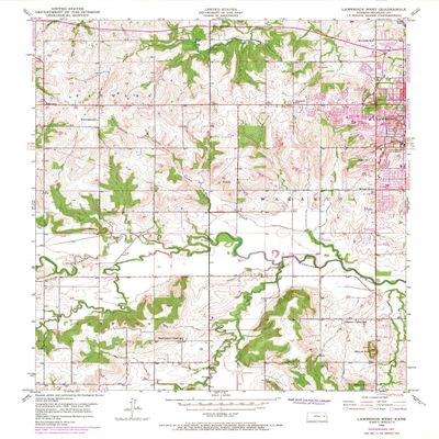 YellowMaps Lawrence West KS topo map, 1:24000 Scale, 7.5 X 7.5 Minute, Historical, 1950, Updated 1968, 27.02 x 21.07 in - Tyvek