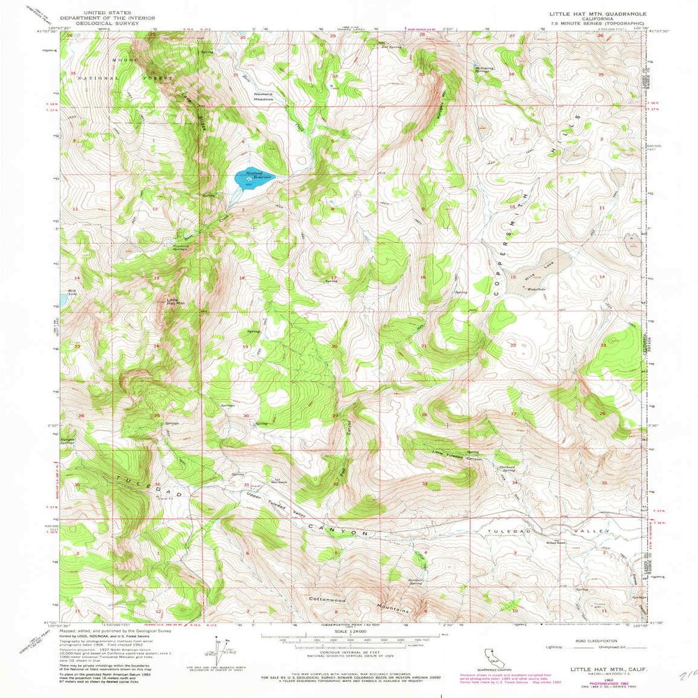 YellowMaps Little Hat MTN CA topo map, 1:24000 Scale, 7.5 X 7.5 Minute, Historical, 1962, Updated 1983, 26.9 x 20.7 in - Tyvek