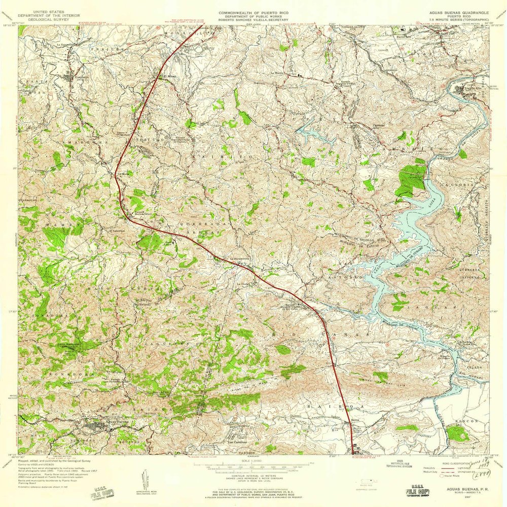 YellowMaps Aguas Buenas PR topo map, 1:20000 Scale, 7.5 X 7.5 Minute, Historical, 1957, Updated 1959, 32.1 x 28 in - Polypropylene