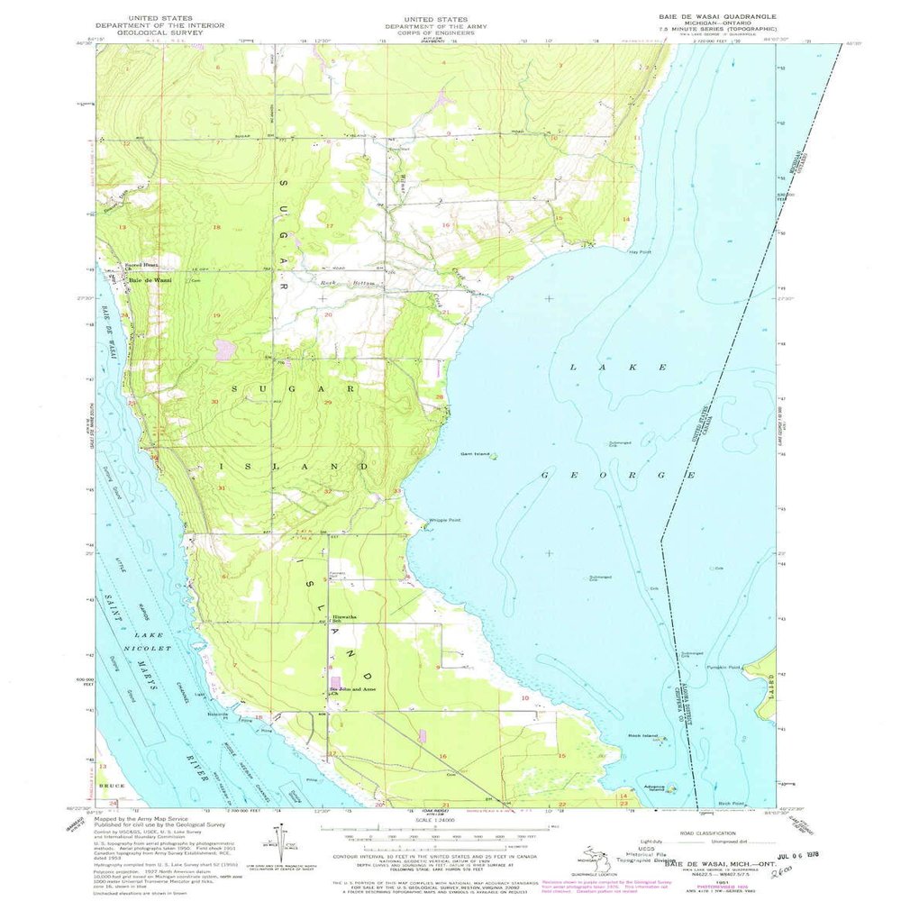 YellowMaps Baie De Wasai MI topo map, 1:24000 Scale, 7.5 X 7.5 Minute, Historical, 1951, Updated 1978, 26.9 x 20.9 in - Polypropylene