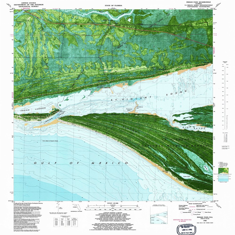YellowMaps Indian Pass FL topo map, 1:24000 Scale, 7.5 X 7.5 Minute, Historical, 1982, Updated 1983, 27.9 x 23.4 in - Polypropylene