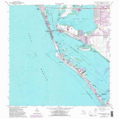 YellowMaps Bradenton Beach FL topo map, 1:24000 Scale, 7.5 X 7.5 Minute, Historical, 1964, Updated 1987, 26.9 x 24.1 in - Tyvek